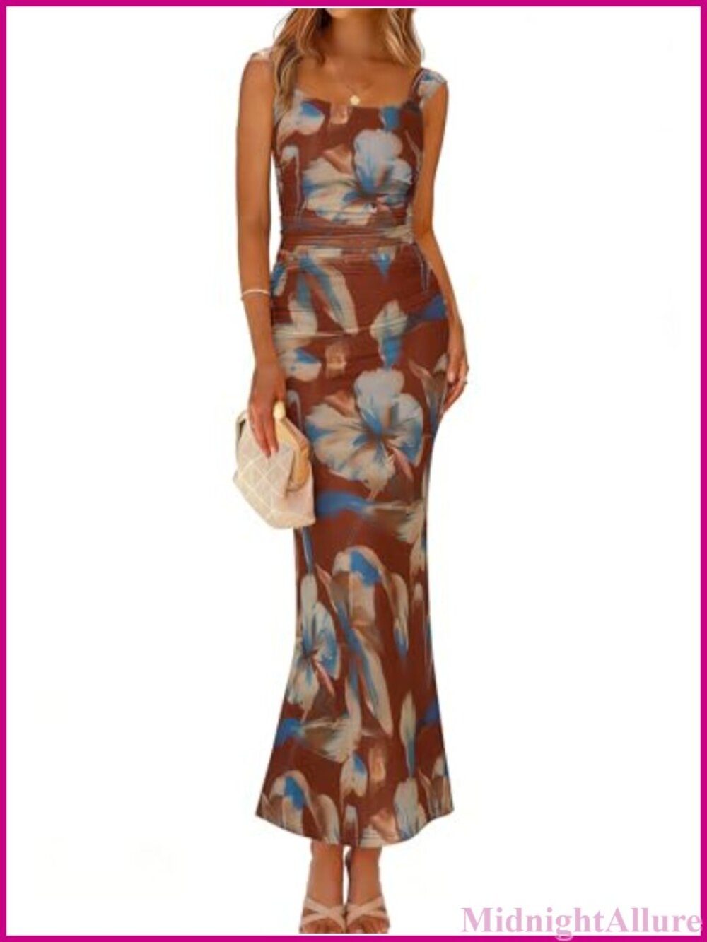 Mesh Bodycon Maxi Dress Sleeveless Square Neck Ruched Summer Wedding Guest
